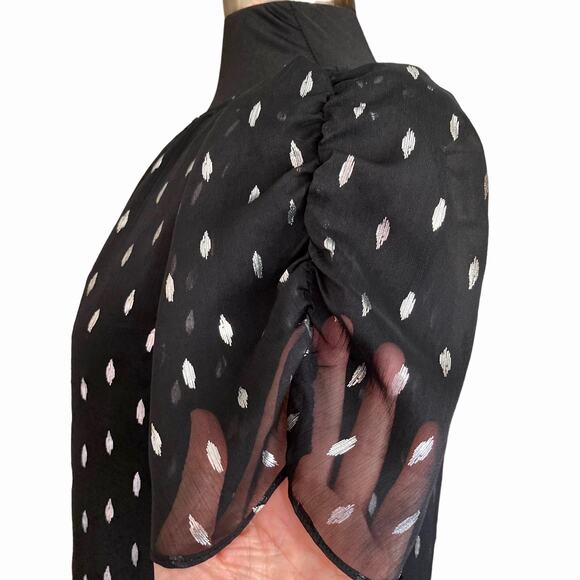 1 State Black Metallic Silver Foil Print Top SM Sheer Fairy Romantic Goth Witchy - Picture 4 of 8